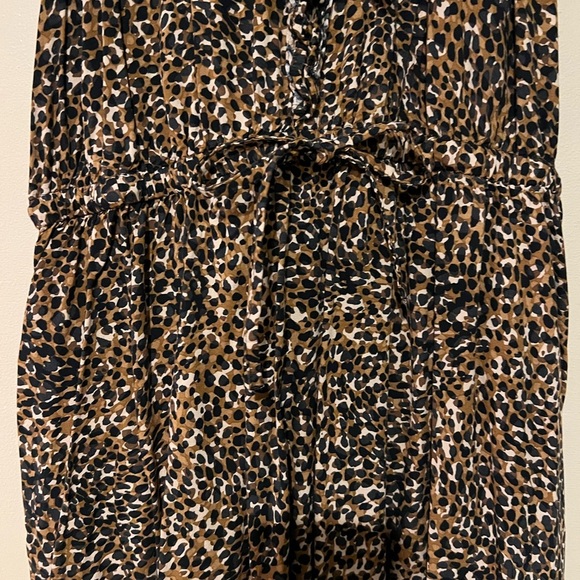 Old Navy Mini Dress Womens Medium Brown Leopard Print Cinched Ruffle-Trim - Picture 5 of 10
